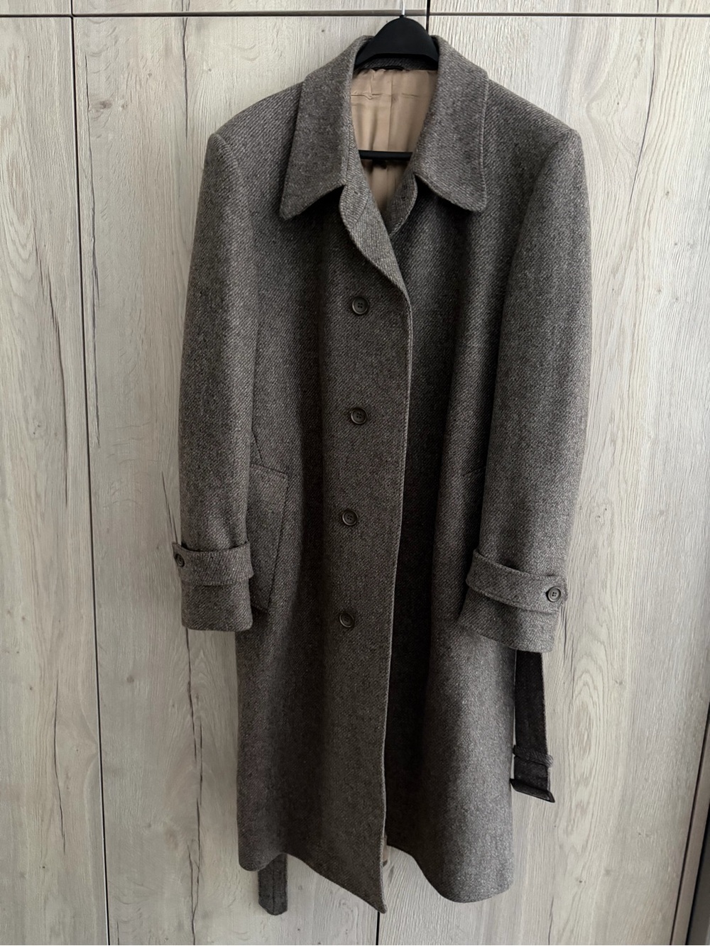 Debonair long grey wool coat